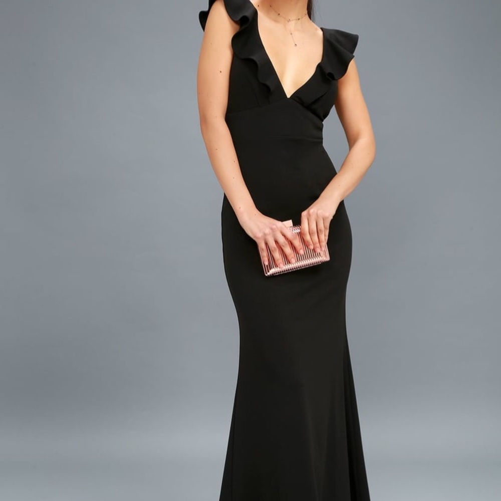 Lulu's Black Ruffle Sleeve Gown